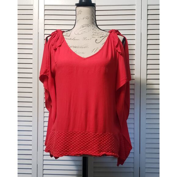 Ella Moss Sleeveless Flutter Top Women's XS Red Knot Shoulder Ties V-Neck Tank - Picture 1 of 9